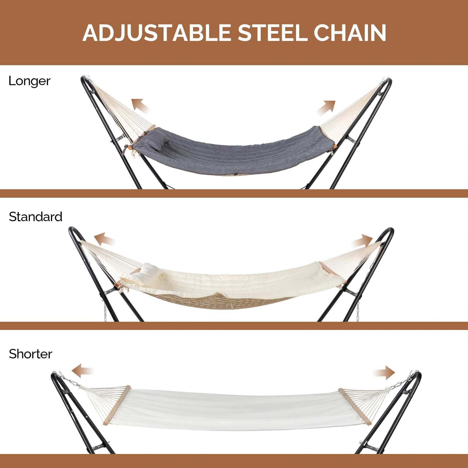 Hammock with Stand, Double-Barrel Hammock with Hammock Bed, Heavy Duty Adjustable Hammock Set for Outdoors, Patio, Yard, Garden, Gray view 2