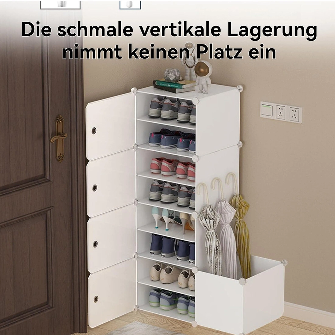 8-Tier Shoe Rack Cabinet with Umbrella Holder - Multi-Layer Storage Organizer for Entryway, Hallway, Bedroom view 2