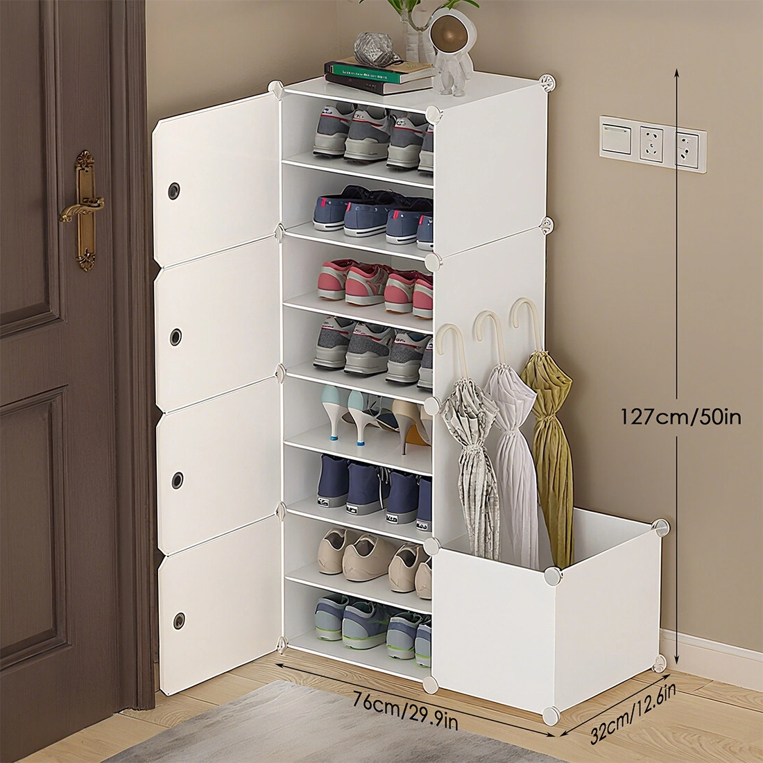 8-Tier Shoe Rack Cabinet with Umbrella Holder - Multi-Layer Storage Organizer for Entryway, Hallway, Bedroom view 4