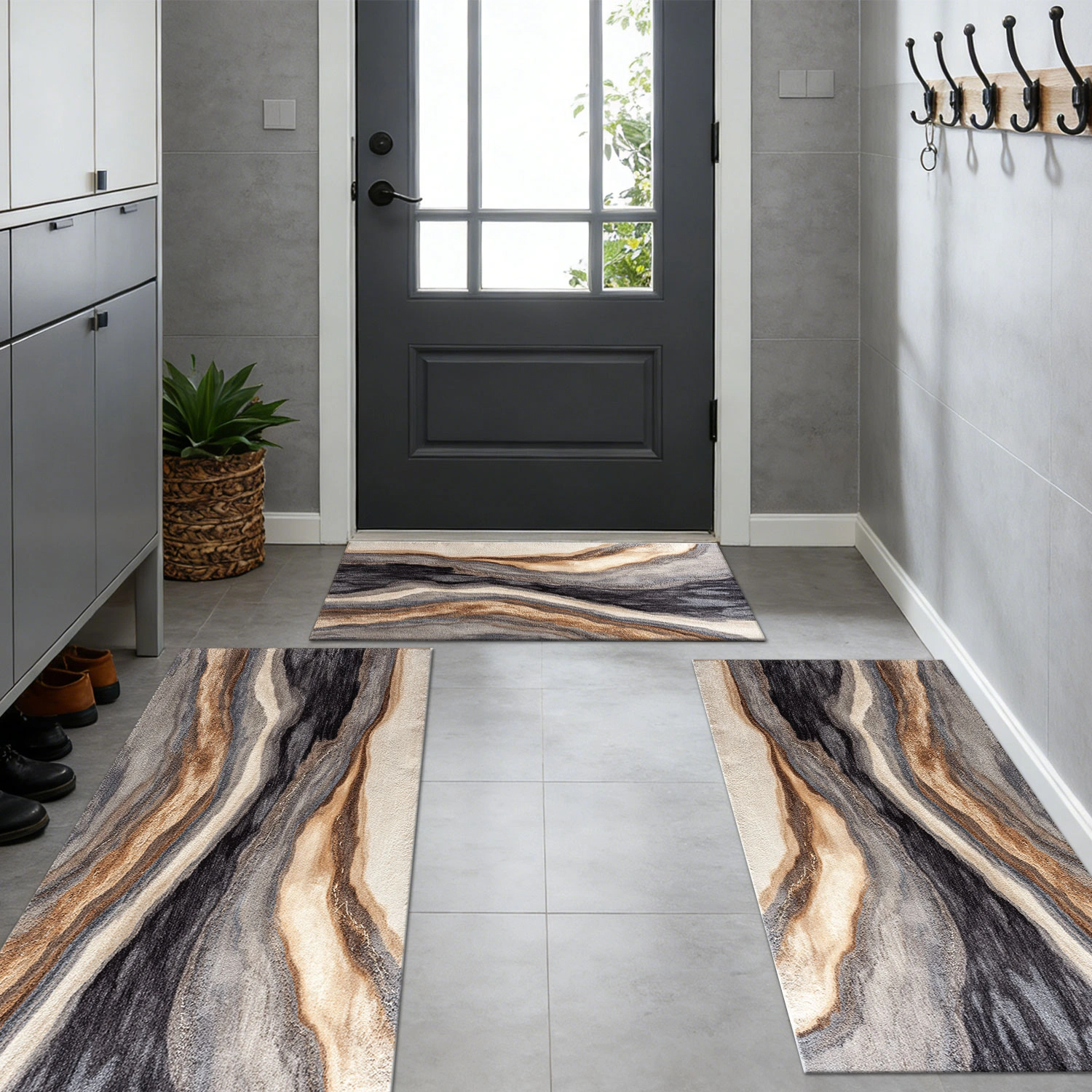 Three-piece kitchen rug set, non-slip and washable, abstract pattern kitchen hallway rug, soft and comfortable, suitable for sinks, floors, entrances, hallways and bathrooms. view 11
