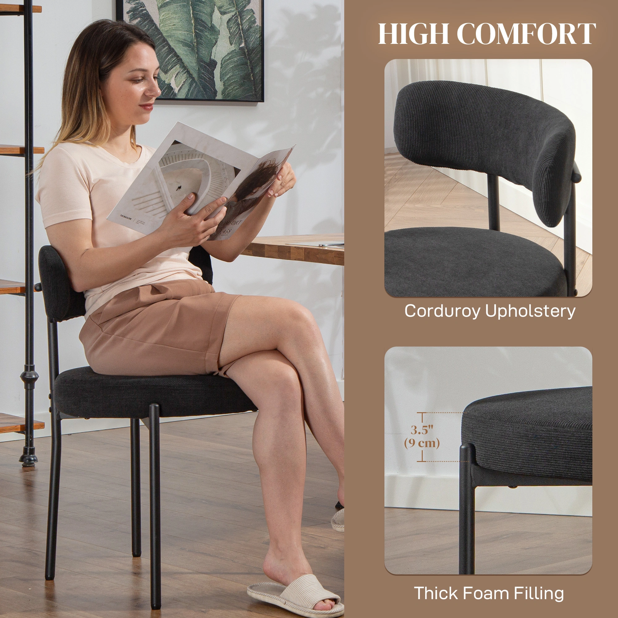 Set of 2 Accent Dining Chairs, Upholstered Fabric Seat, Sturdy Metal Frame, Space-Saving Design for Home view 4