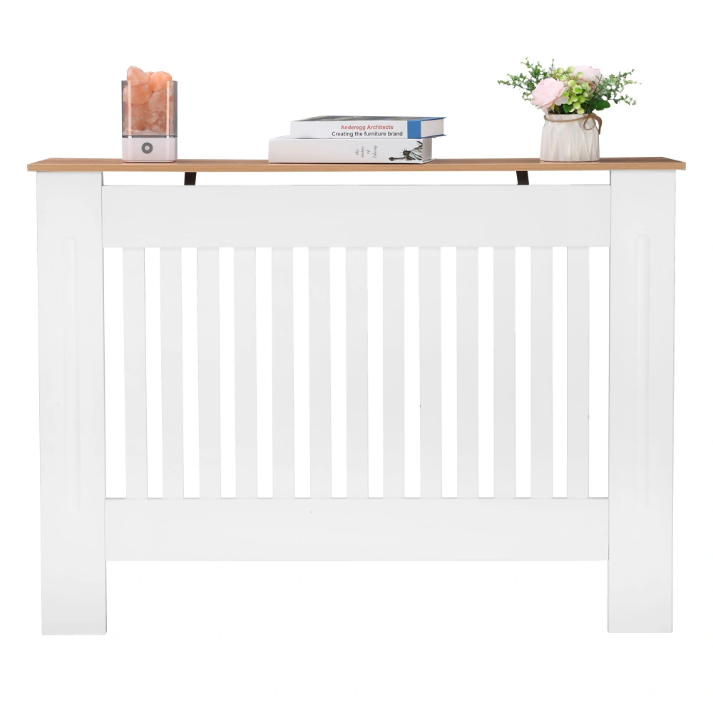 White Radiator Cover, Traditional Vertical Stripe Design, Ventilated MDF E1 Panel, Medium Size