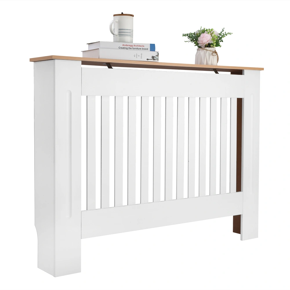 White Radiator Cover, Traditional Vertical Stripe Design, Ventilated MDF E1 Panel, Medium Size view 3