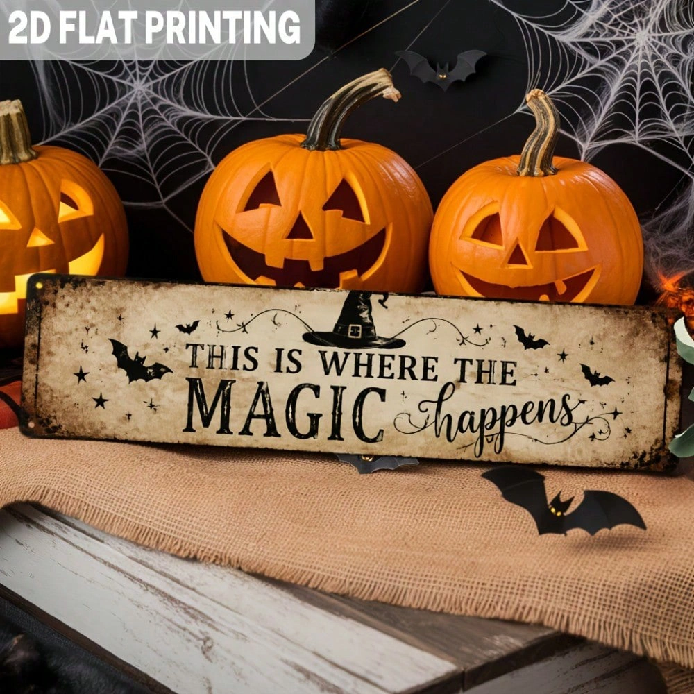 Vintage Halloween Metal Sign Wall Decor - Magic Happens Quote Rustic Plaque, CIFbuy TikTok eemu Self-Pickup view 2