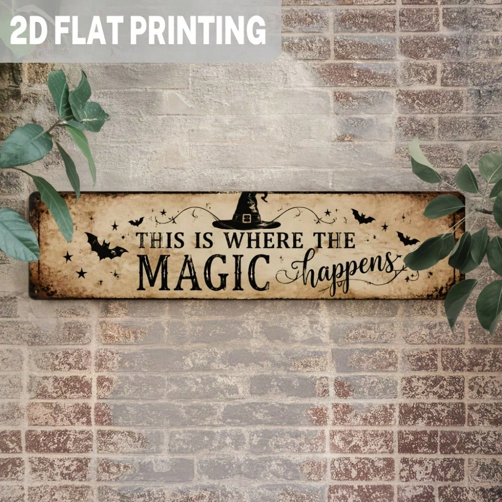 Vintage Halloween Metal Sign Wall Decor - Magic Happens Quote Rustic Plaque, CIFbuy TikTok eemu Self-Pickup view 3