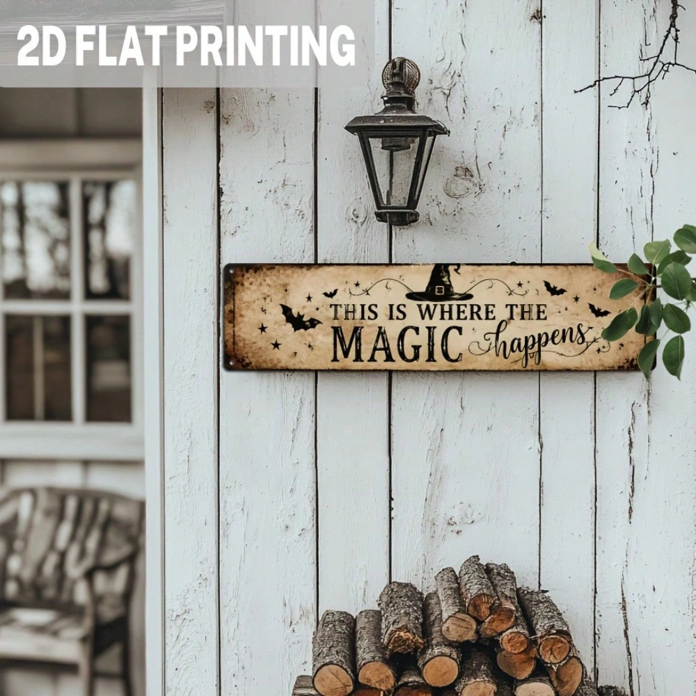 Vintage Halloween Metal Sign Wall Decor - Magic Happens Quote Rustic Plaque, CIFbuy TikTok eemu Self-Pickup view 6