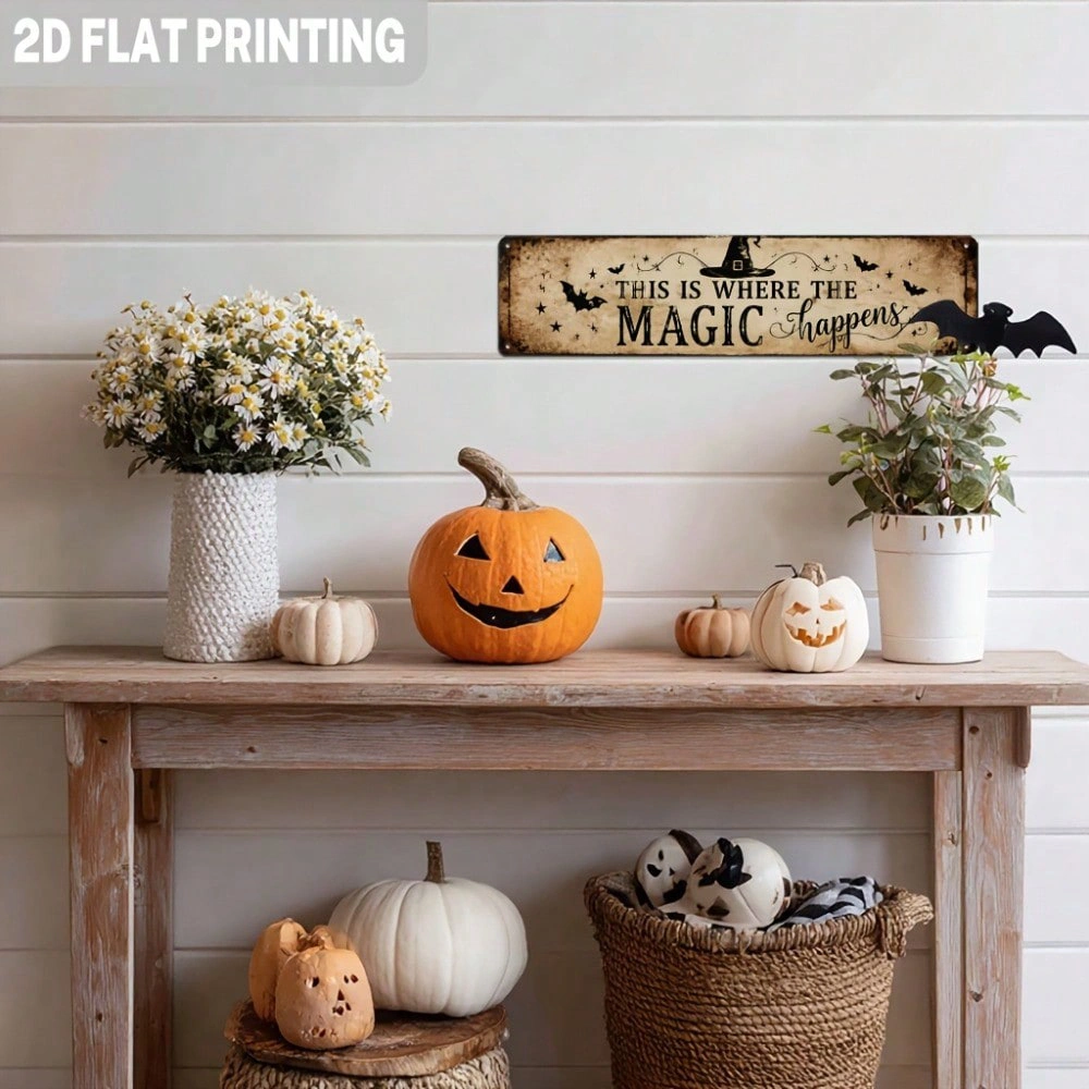 Vintage Halloween Metal Sign Wall Decor - Magic Happens Quote Rustic Plaque, CIFbuy TikTok eemu Self-Pickup view 7