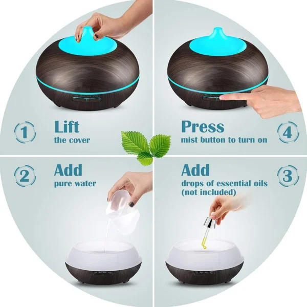 550ML Essential Oil Diffuser BPA Free Ultrasonic Aromatherapy Diffuser, with 7-Color Lights Waterless Auto Shut Off for Home,Room,pet Room - Black view 3