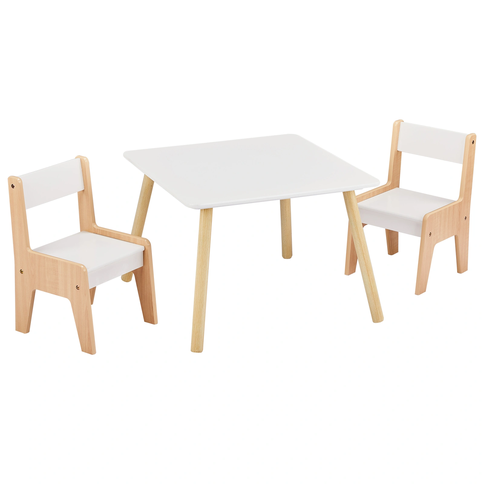 White & Wood Tone Kids Table and 2 Chairs Set, MDF, 60*60*44cm
