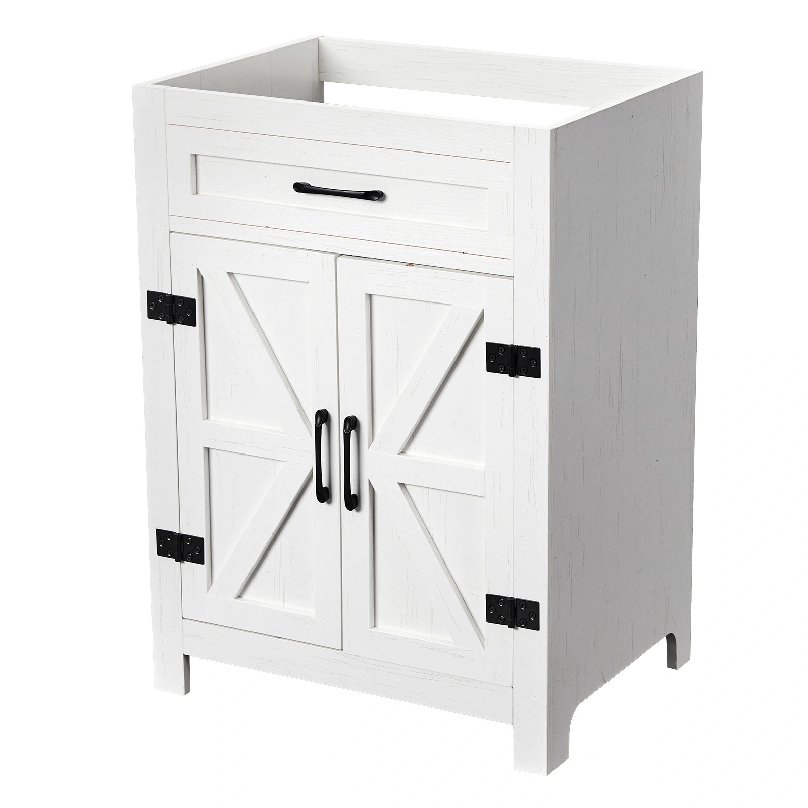Washed white particleboard with melamine veneer, barn double door with U-shaped internal shelves, washbasin cabinet, 61*47*85cm (24 inches) view 4