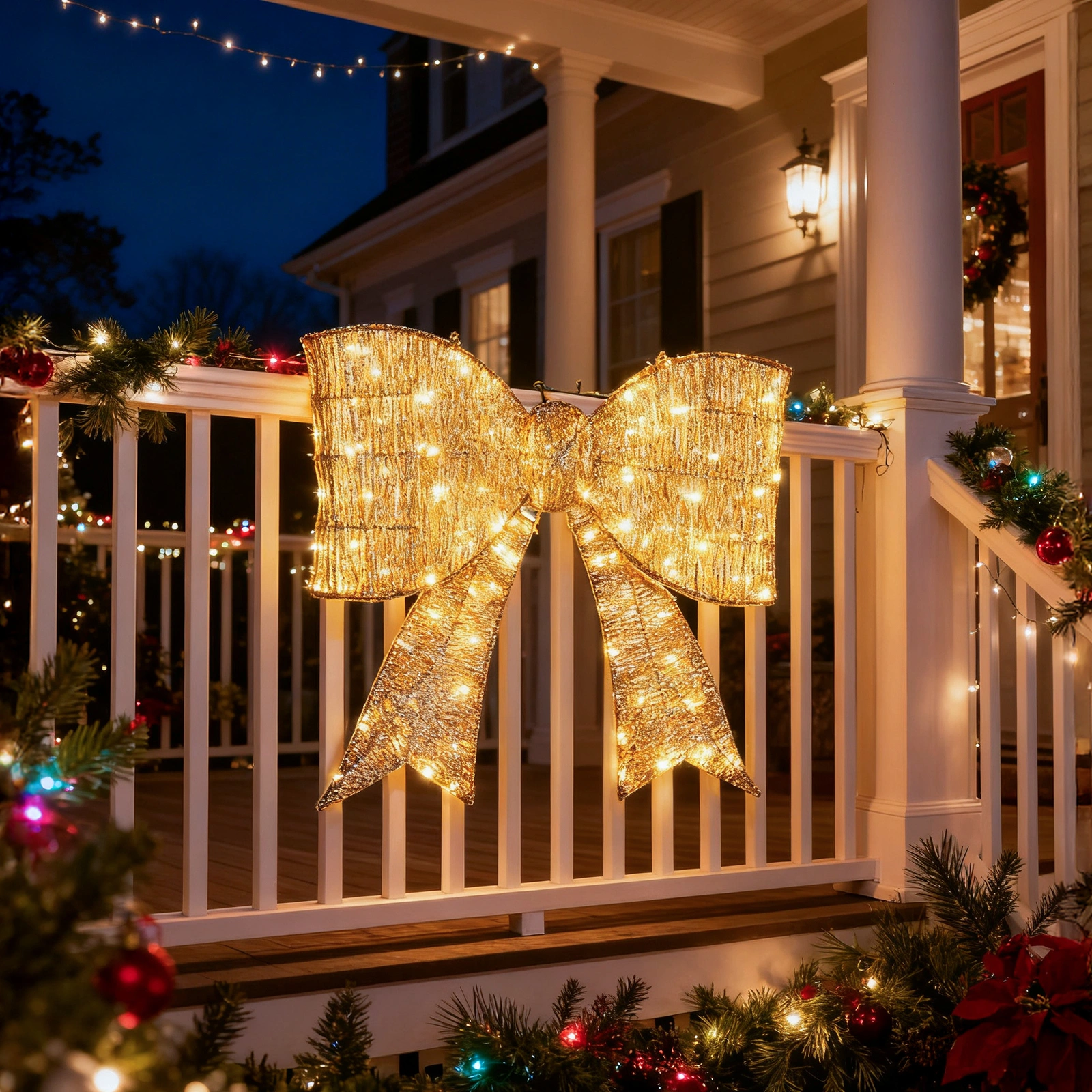 Giant Pre-Lit Bowknot Christmas Decoration, Lighted Metal Frame with 124 Warm White LED Lights, Outdoor Indoor Holiday Party Ornament for Door Gate Wall, Golden view 14