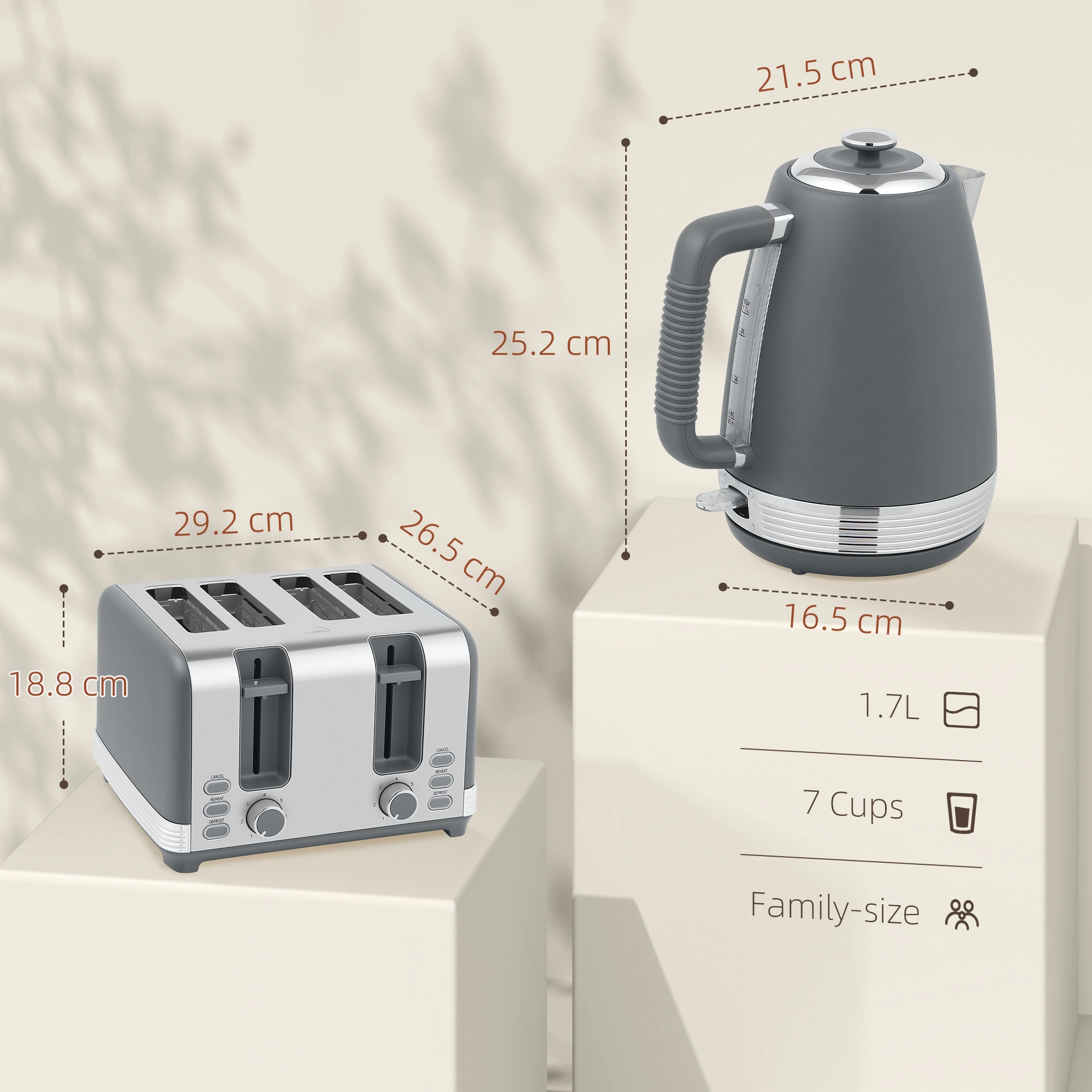 Electric Kettle and Toaster Combo Set, 1500W Fast Boil & Toast, Heat Resistant Handles view 2