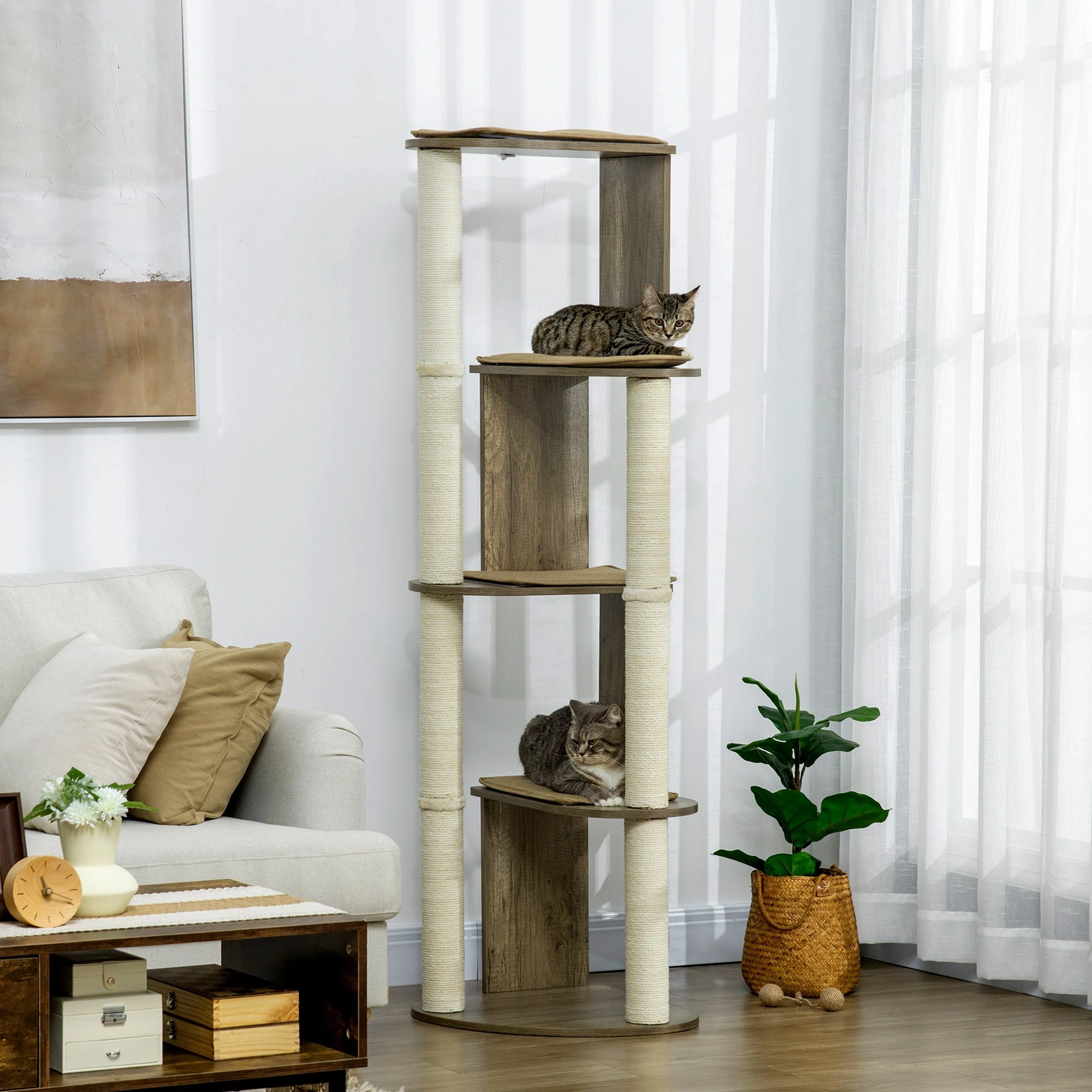 Cat Tree Multi-Level Cat Condo Tower with Sisal Scratching Posts, Plush Beds, Hammock & Perches for Indoor Cats Kittens Small Pets, Beige Gray