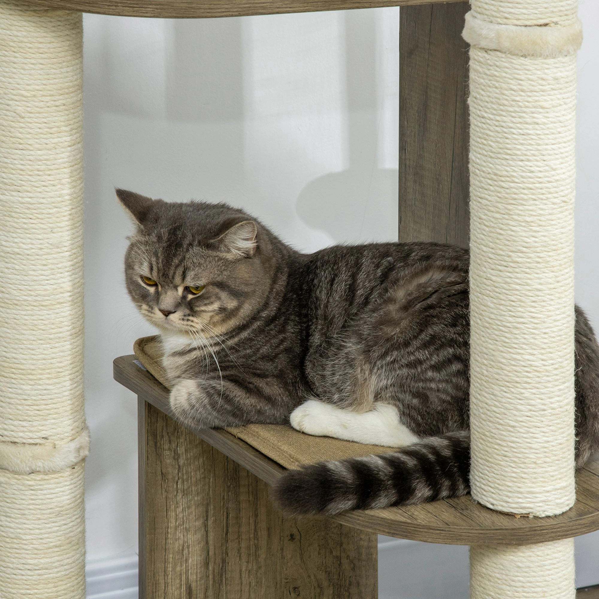 Cat Tree Multi-Level Cat Condo Tower with Sisal Scratching Posts, Plush Beds, Hammock & Perches for Indoor Cats Kittens Small Pets, Beige Gray view 7
