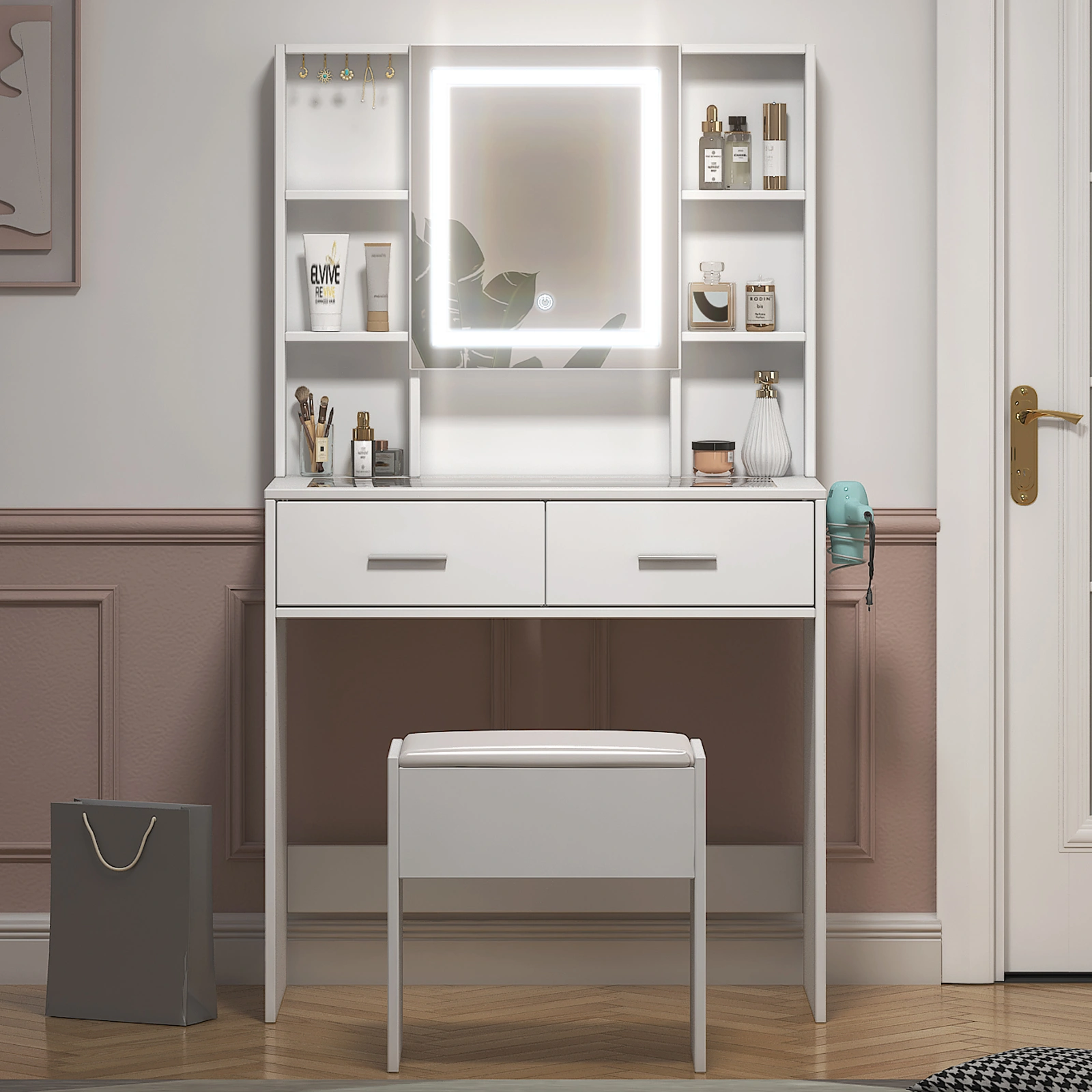 Dressing Table Vanity Desk with Mirror Makeup Station Cosmetic Grooming Table