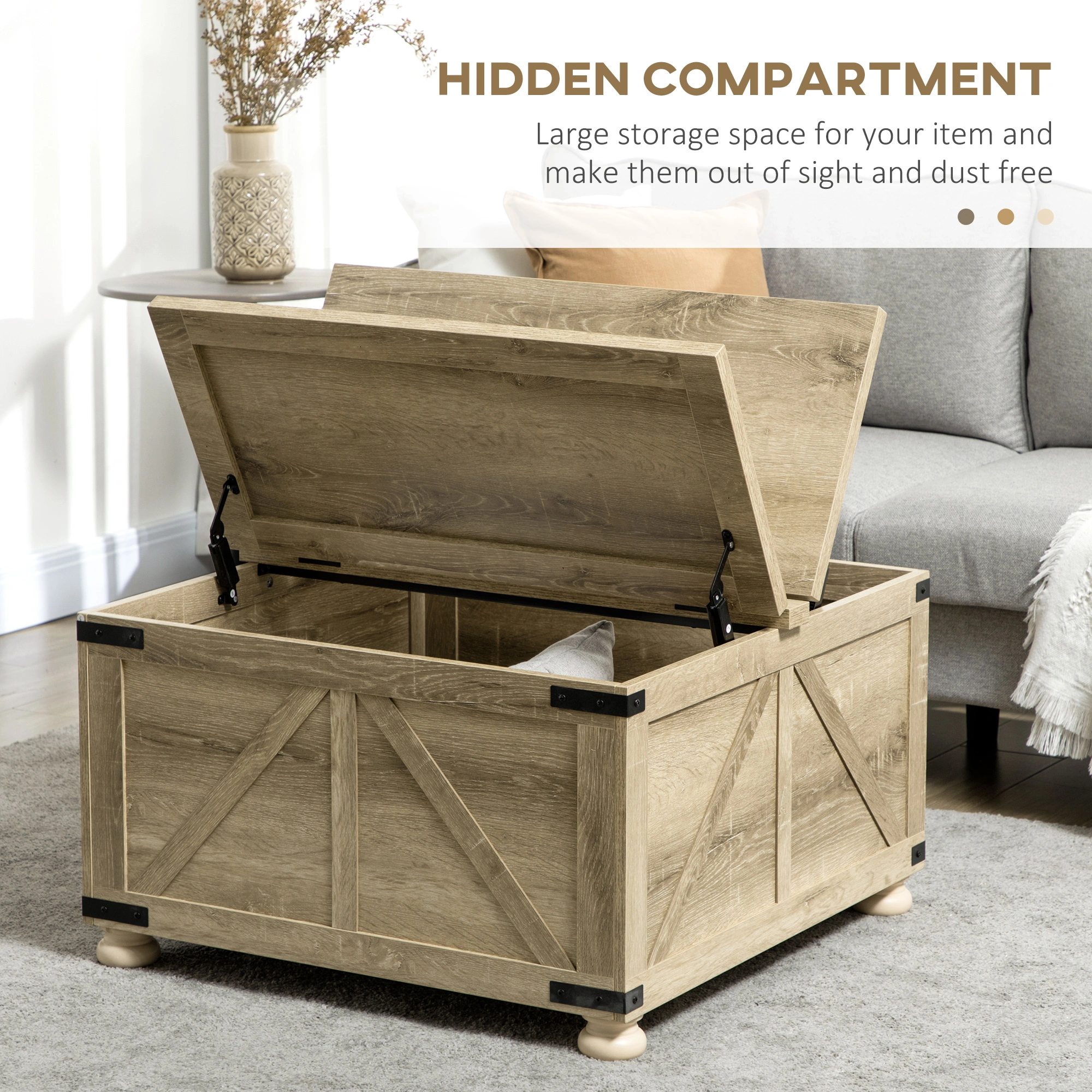 Rattan Coffee Table, Natural Wicker End Table with Storage Shelf for Living Room, Boho Style view 3