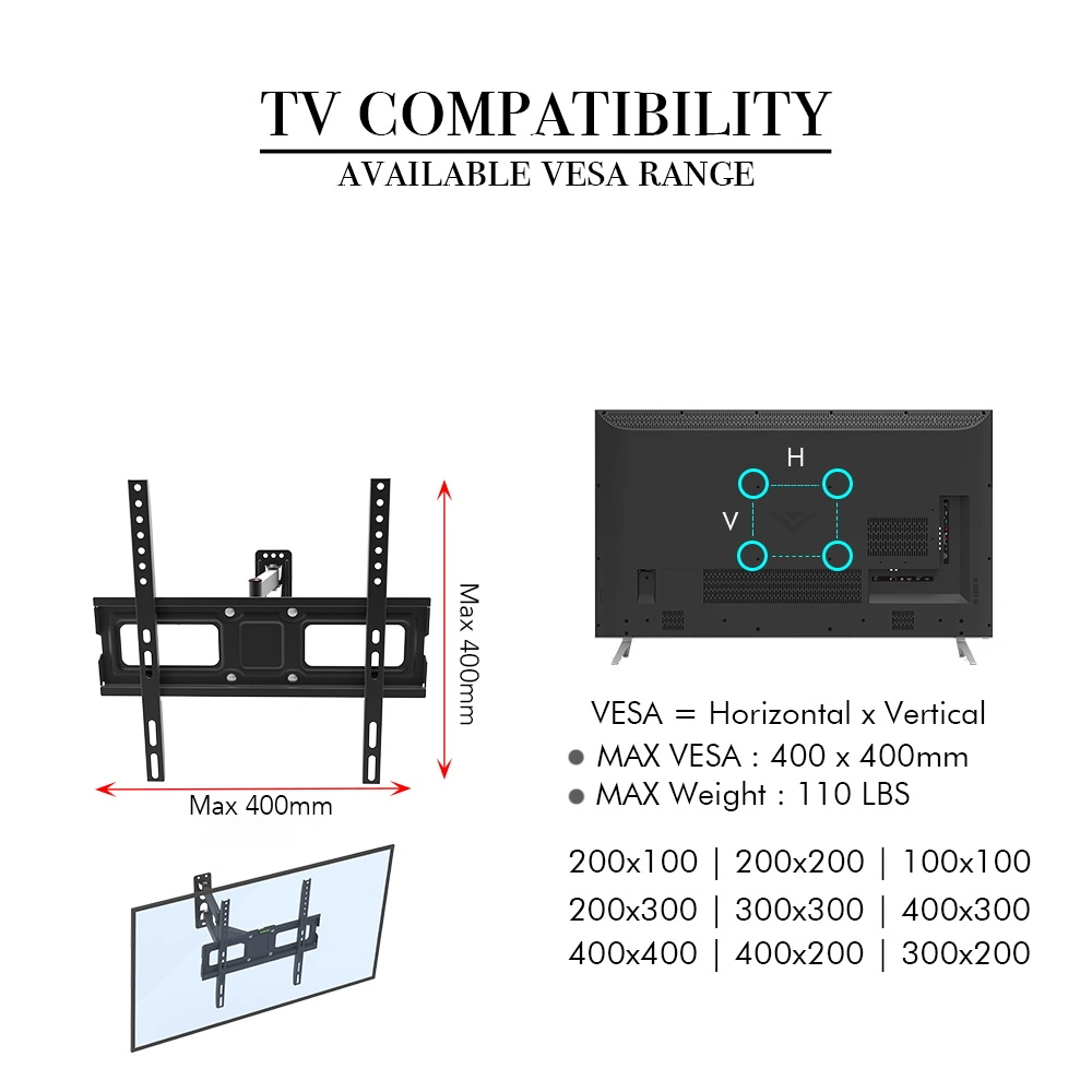 LEADZM 26-55 Inch Double Pendulum Large Base TV Stand TMDS-105 Bearing 40Kg/Vese400*400/Upper And Lower-10~ 10° view 15