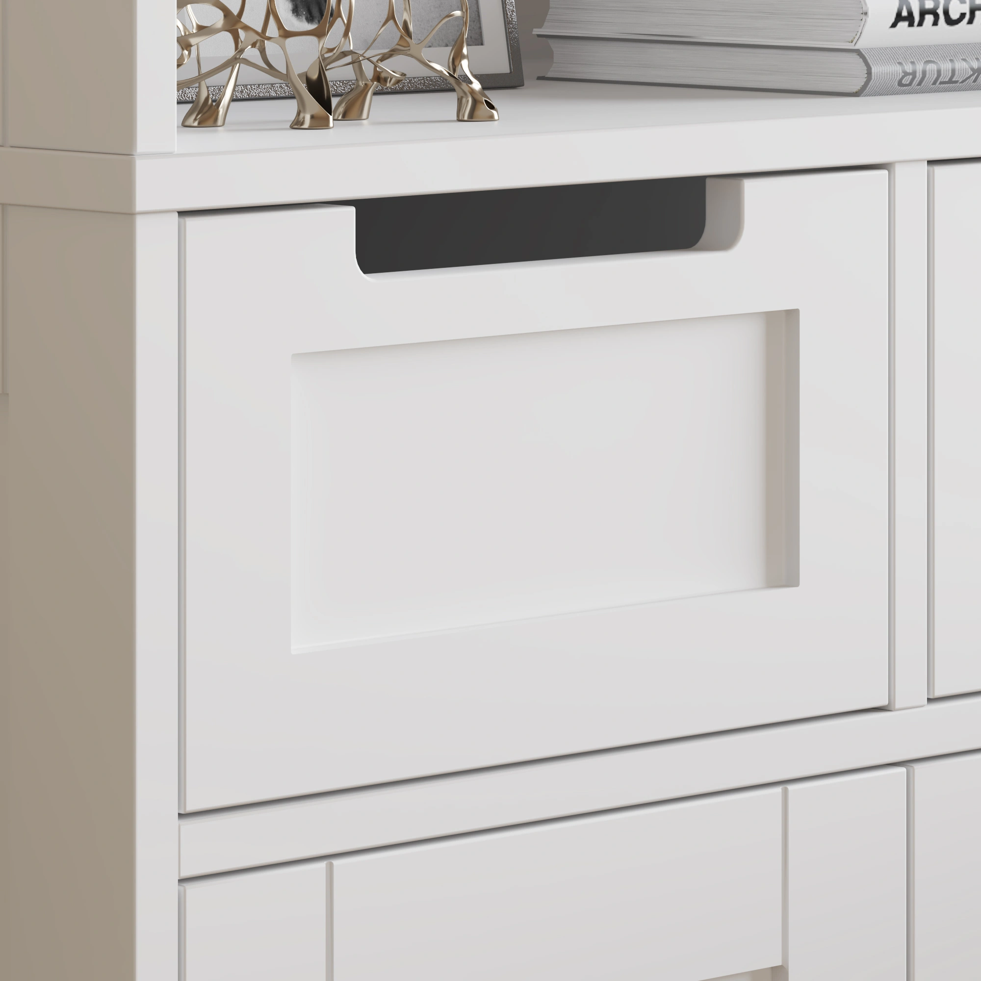 White MDF Bathroom Cabinet, 4-Door Storage Cupboard with Spray Paint Finish, Freestanding Bath Cabinet for Bathroom Organization view 3