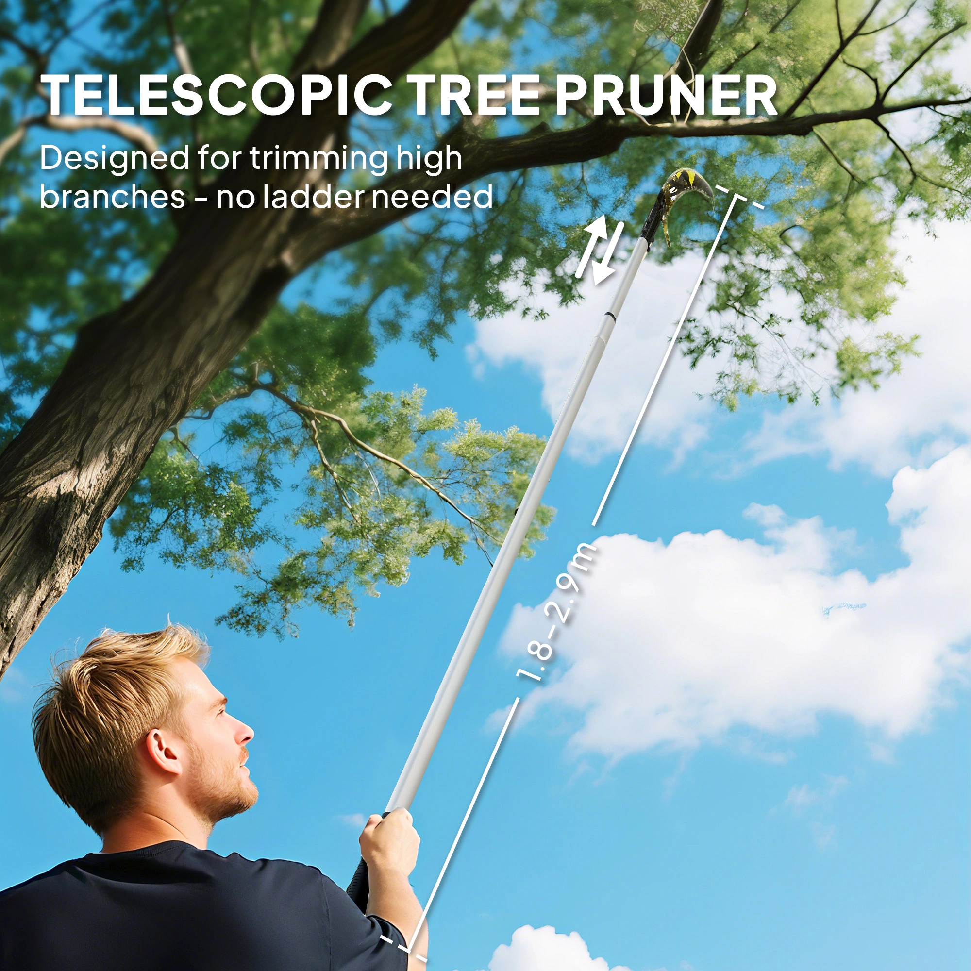 Telescopic Tree Pruner, Extendable Pole Saw 8-12FT, Lightweight Pruning Shears for High Branches, Garden Tool with Sharp Blade