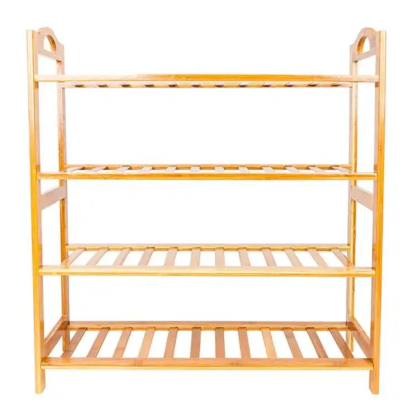 Concise 12-Batten 4 Tiers Bamboo Shoe Rack Wood Color view 2