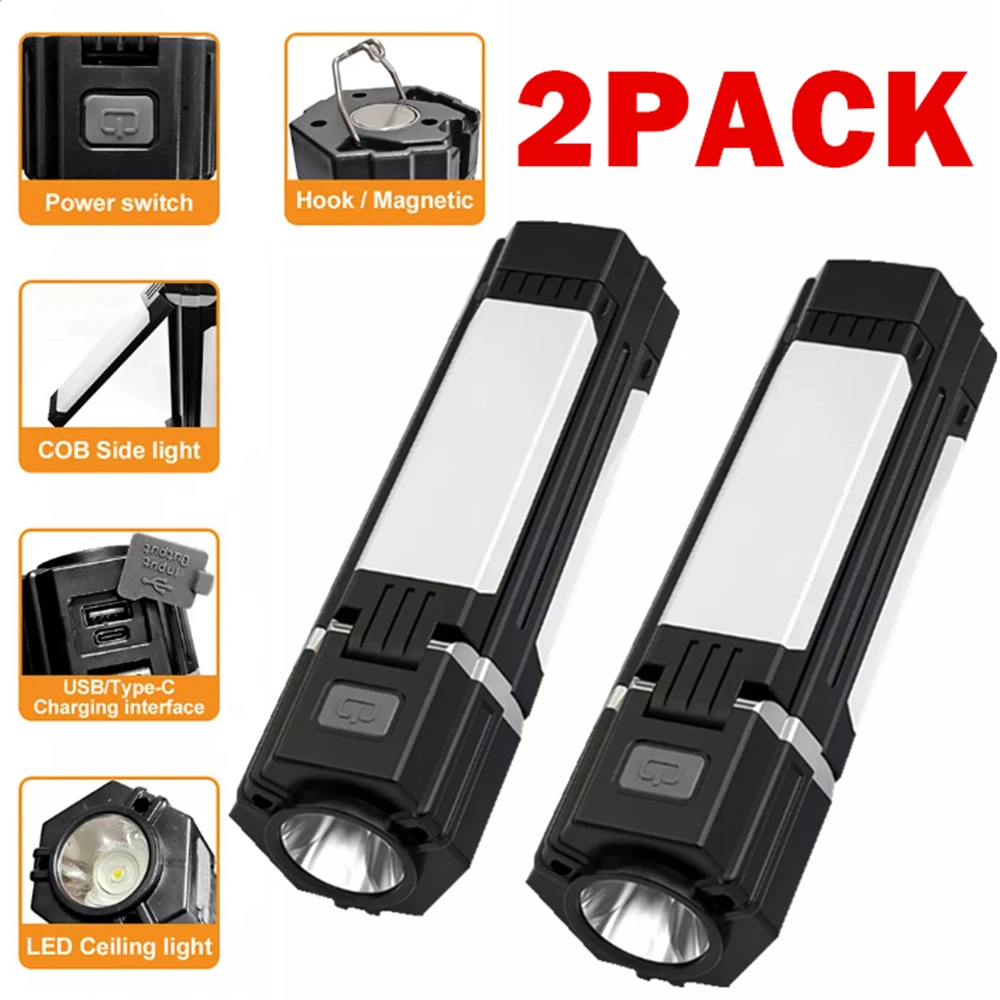 2 Pack Rechargeable Foldable LED Camping Lantern, Portable Outdoor Hiking Work Light with Stand, Collapsible Torch for Camping & Emergency