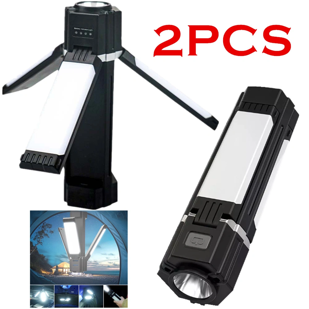 2 Pack Rechargeable Foldable LED Camping Lantern, Portable Outdoor Hiking Work Light with Stand, Collapsible Torch for Camping & Emergency view 2
