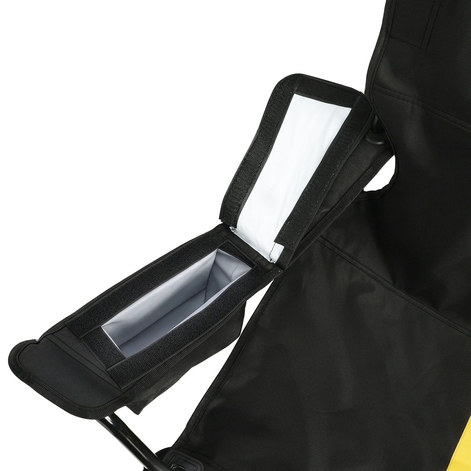 Folding Camping Chair with Built-in Cooler Bag, 350LBS Heavy Duty Portable Outdoor Chair with Cup Holder, Side Pocket & Carry Bag, 33.7"×20.5"×33.5" Black Camping Chair with Yellow Stripes for Beach, Picnic, Fishing view 13