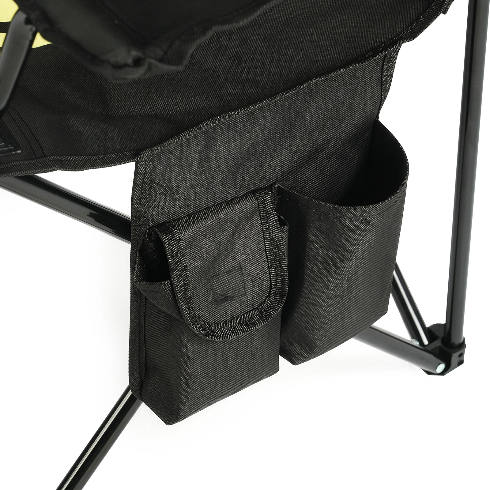 Folding Camping Chair with Built-in Cooler Bag, 350LBS Heavy Duty Portable Outdoor Chair with Cup Holder, Side Pocket & Carry Bag, 33.7"×20.5"×33.5" Black Camping Chair with Yellow Stripes for Beach, Picnic, Fishing view 14