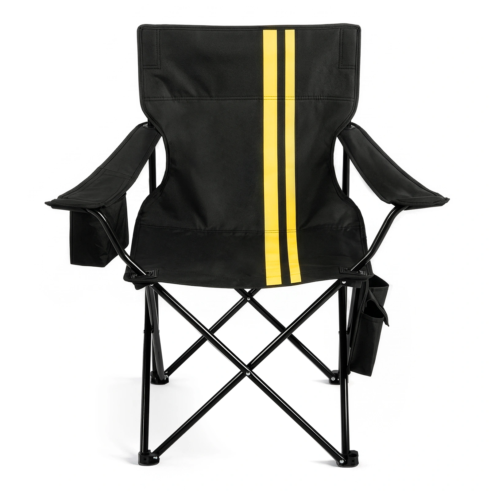 Folding Camping Chair with Built-in Cooler Bag, 350LBS Heavy Duty Portable Outdoor Chair with Cup Holder, Side Pocket & Carry Bag, 33.7"×20.5"×33.5" Black Camping Chair with Yellow Stripes for Beach, Picnic, Fishing view 3