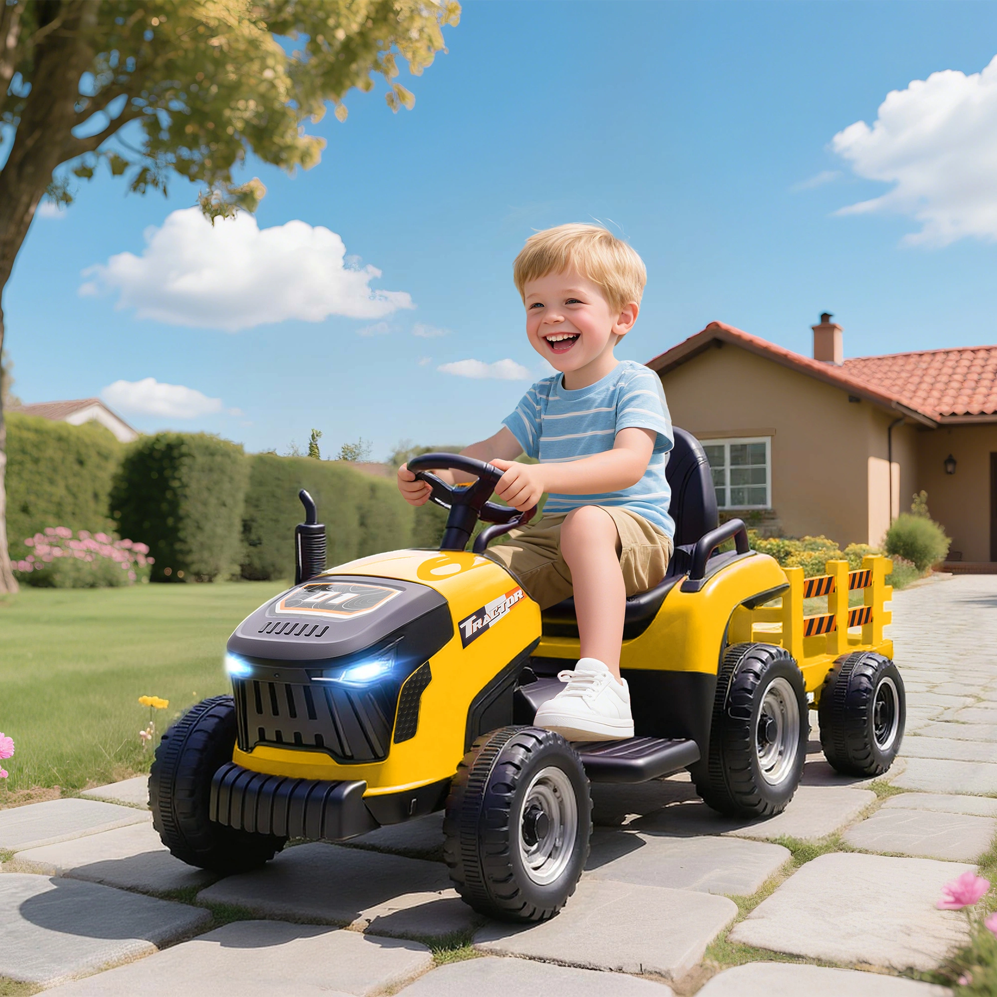 Electric Truck Car for Kids, Ride-On Vehicle with Remote Control, LED Lights, Music, Rechargeable Battery