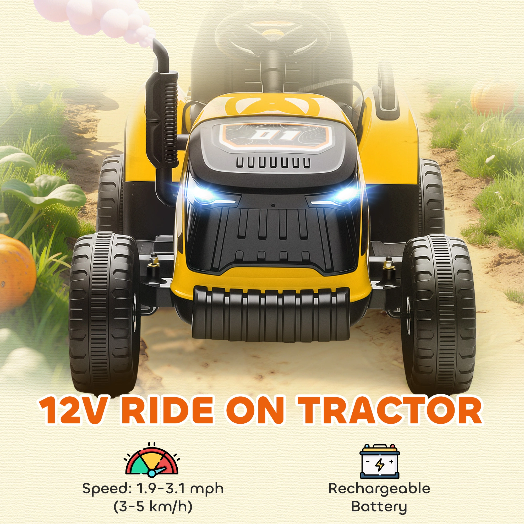 Electric Truck Car for Kids, Ride-On Vehicle with Remote Control, LED Lights, Music, Rechargeable Battery view 3