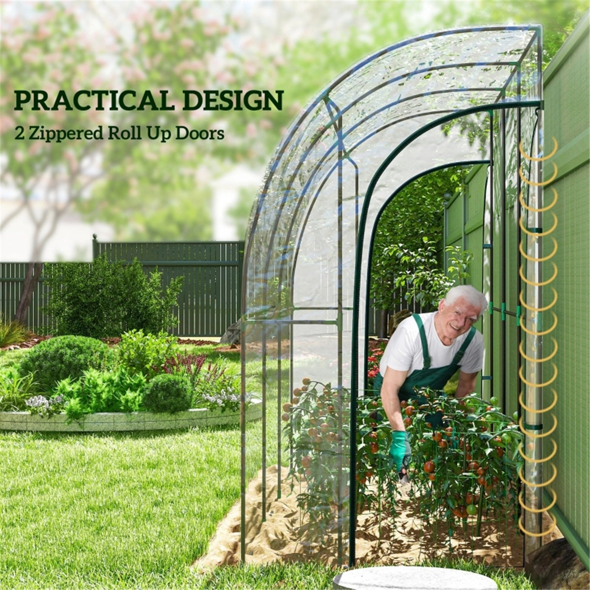Walk-In Lean-to Wall Tunnel Greenhouse, Portable Plant Growing House with Zipper Door