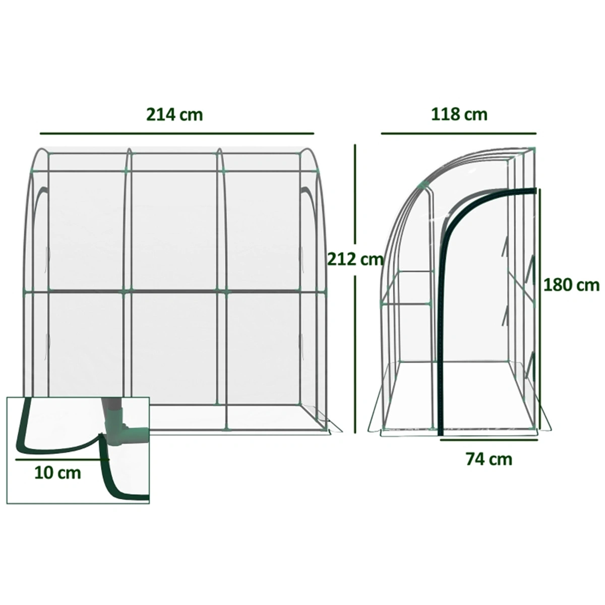 Walk-In Lean-to Wall Tunnel Greenhouse, Portable Plant Growing House with Zipper Door view 3