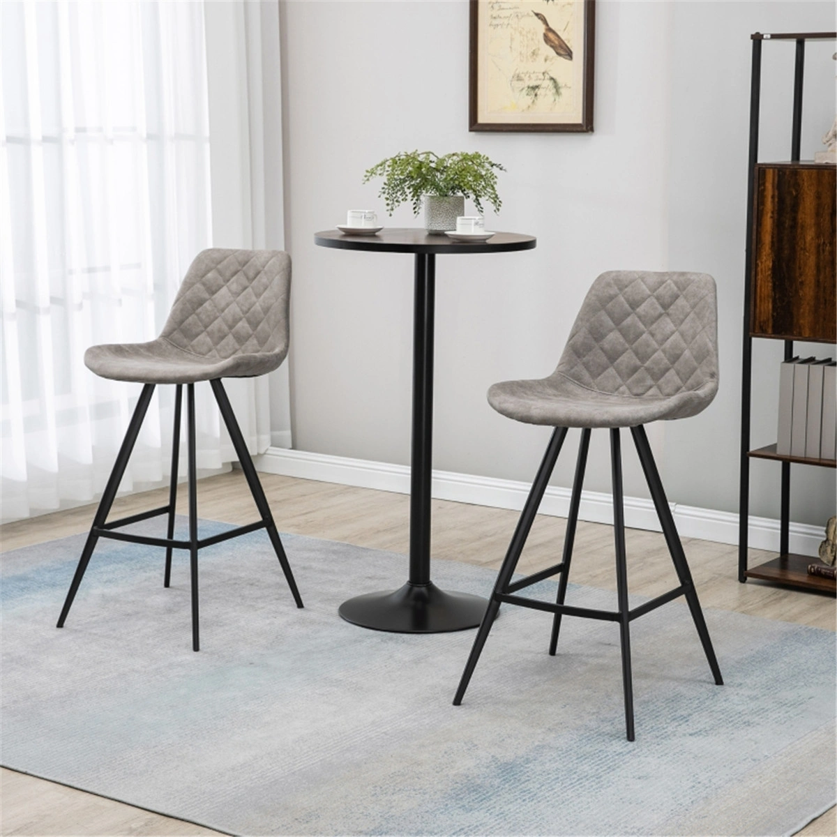 Industrial Bar Stool 24"H,Vintage Dining Chair with Padded Seat,Swivel Office Chair,Brushed Nickel Finish,Foot-Ring Base,Weight Capacity 300lbs