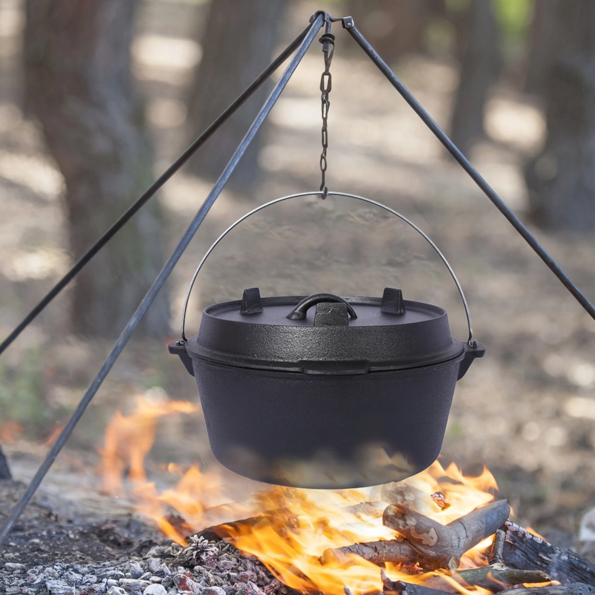 Pre-Seasoned Cast Iron Dutch Oven 6 Quart with Skillet Lid & Pot Rack, Camping Cookware for Fireplace, BBQ, Campfire Baking & Outdoor Cooking view 17