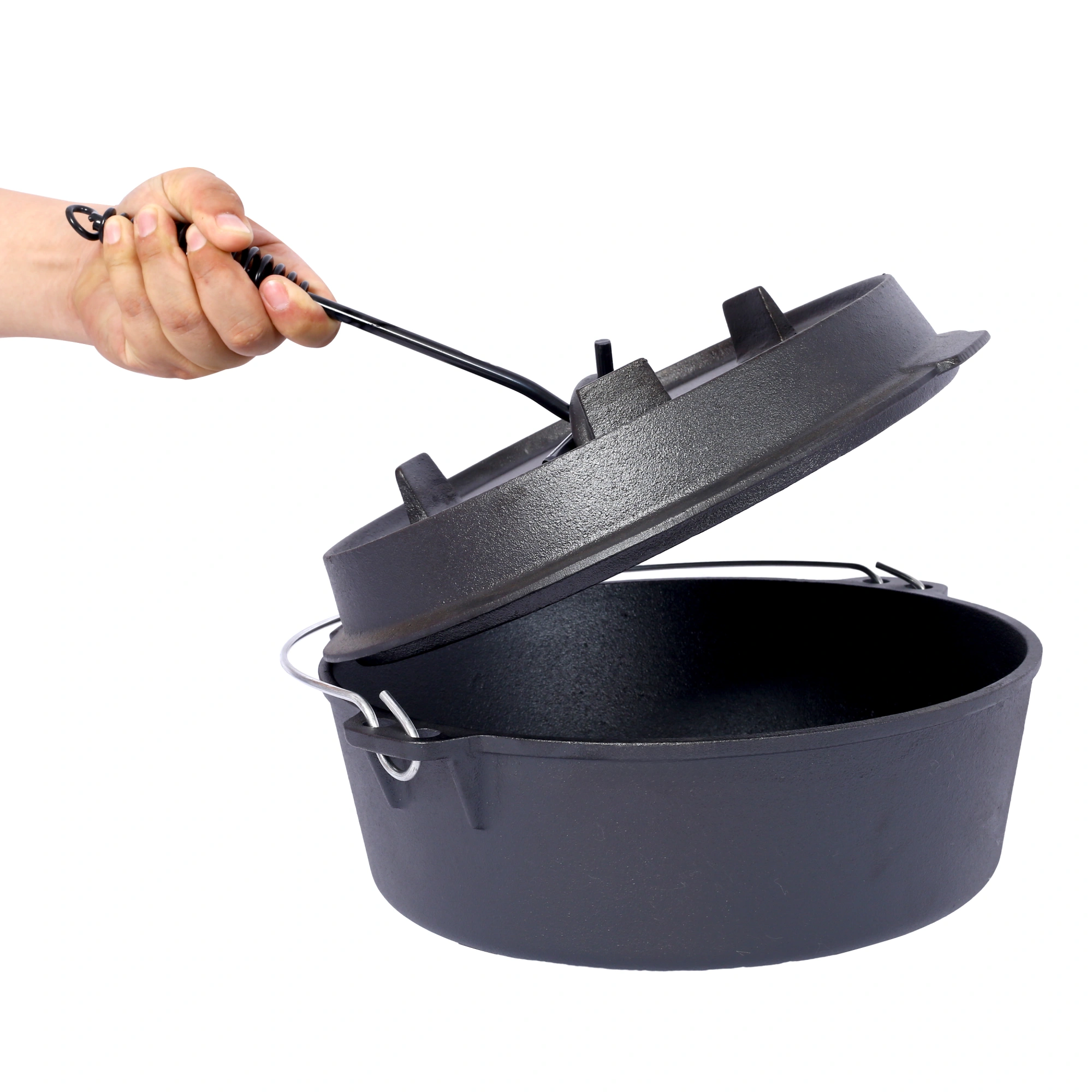 Pre-Seasoned Cast Iron Dutch Oven 6 Quart with Skillet Lid & Pot Rack, Camping Cookware for Fireplace, BBQ, Campfire Baking & Outdoor Cooking view 8