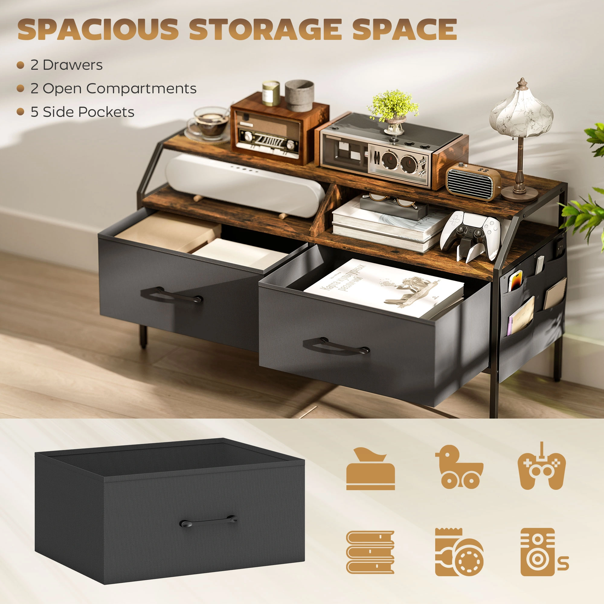 TV Stand TV Cabinet for 55 Inch Television, Modern Entertainment Center with Storage Shelves view 4