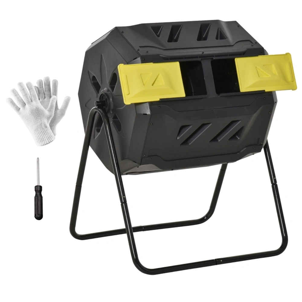 Vevor 160L Outdoor Tumbling Composter with Wheels - Dual Chamber Rotating Compost Bin, Cold Climate Kitchen Waste Recycler (Black)