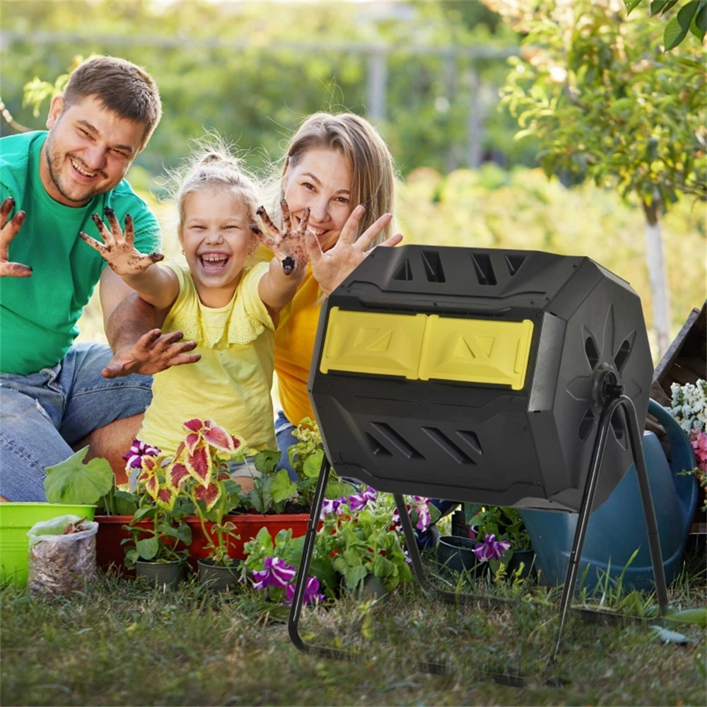 Vevor 160L Outdoor Tumbling Composter with Wheels - Dual Chamber Rotating Compost Bin, Cold Climate Kitchen Waste Recycler (Black) view 2