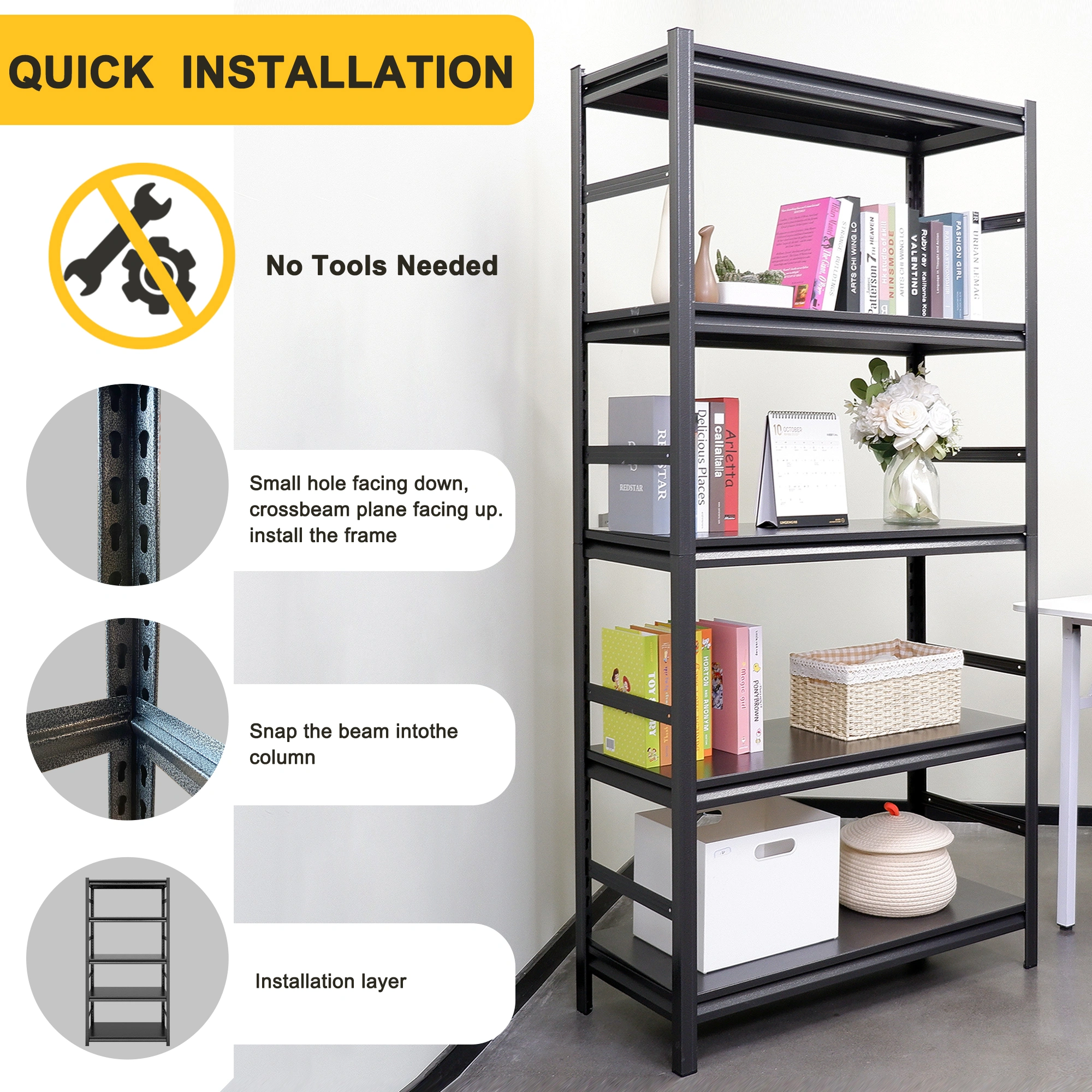 H72 * W47.2 * D23.6 Storage Shelves 5 Tier Heavy Duty Metal Shelving Unit Adjustable Shelving Units and Storage Rack Kitchen Garage Shelf view 10