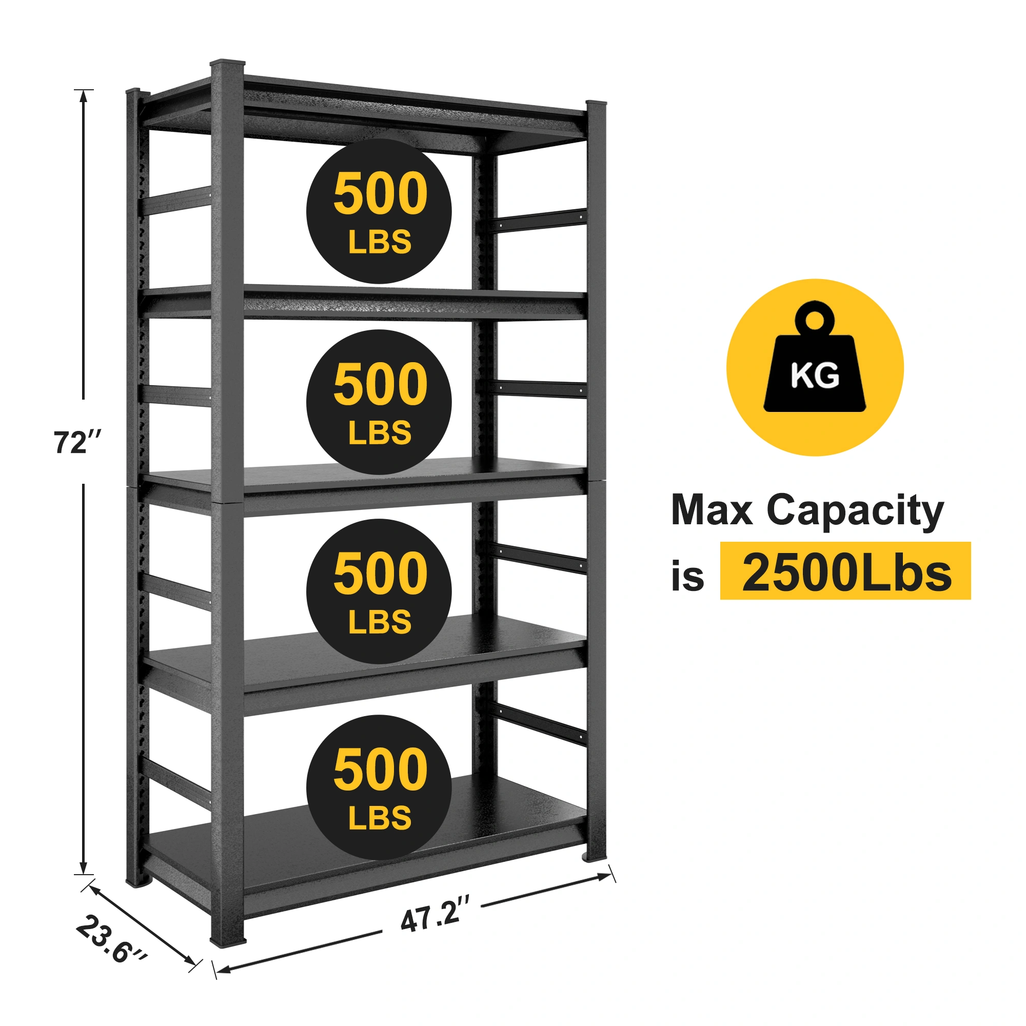 H72 * W47.2 * D23.6 Storage Shelves 5 Tier Heavy Duty Metal Shelving Unit Adjustable Shelving Units and Storage Rack Kitchen Garage Shelf view 4