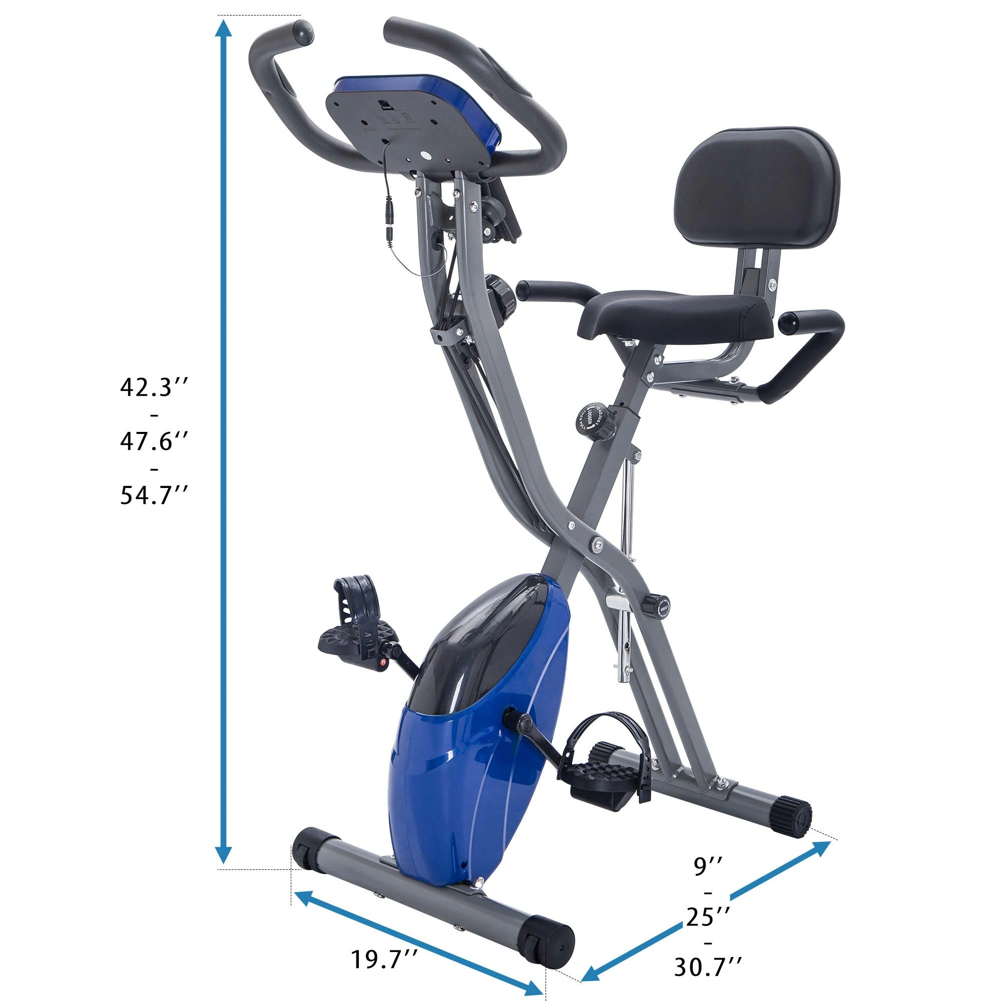 Folding Exercise Bike, Fitness Upright and Recumbent with 16-Level Adjustable Resistance, Arm Bands and Backrest view 9