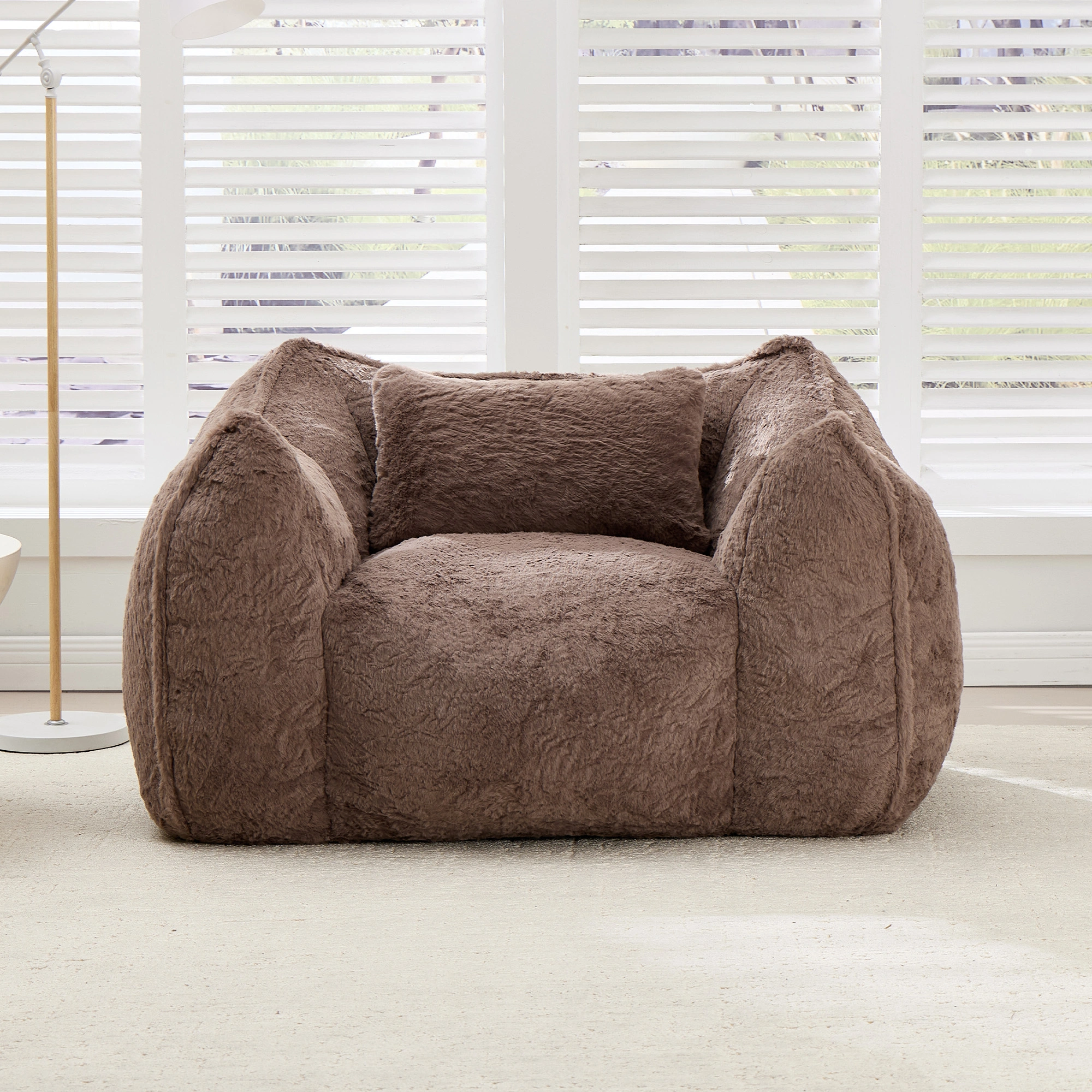 Giant Bean Bag Chair with Pillow, Large Faux Fur Bean Bag for Adults & Kids, Khaki Floor Sofa for Living Room Bedroom Apartment view 2