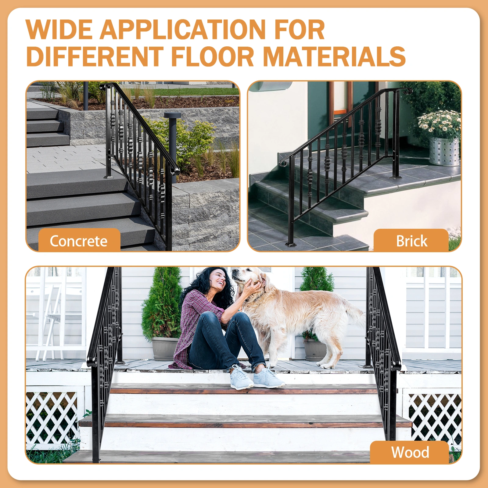 Matte Black Outdoor 4 Level Iron Handrail view 14