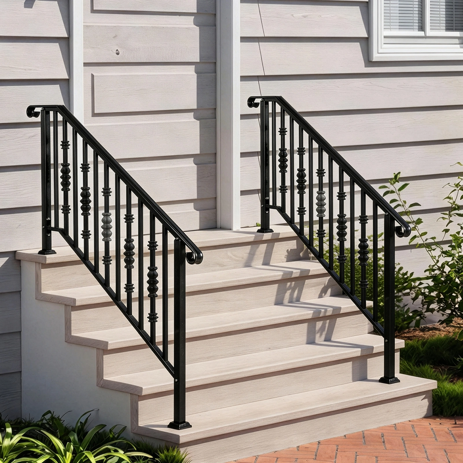 Matte Black Outdoor 4 Level Iron Handrail view 17