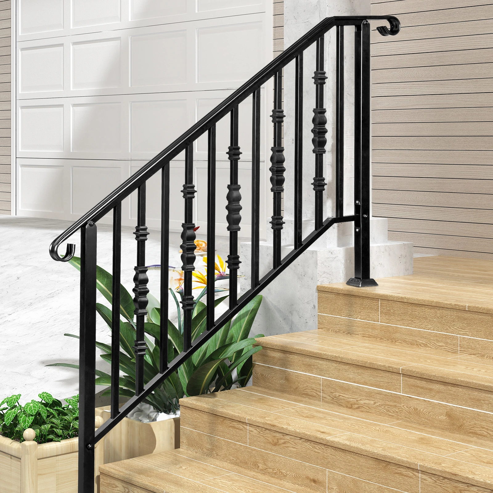 Matte Black Outdoor 4 Level Iron Handrail view 18