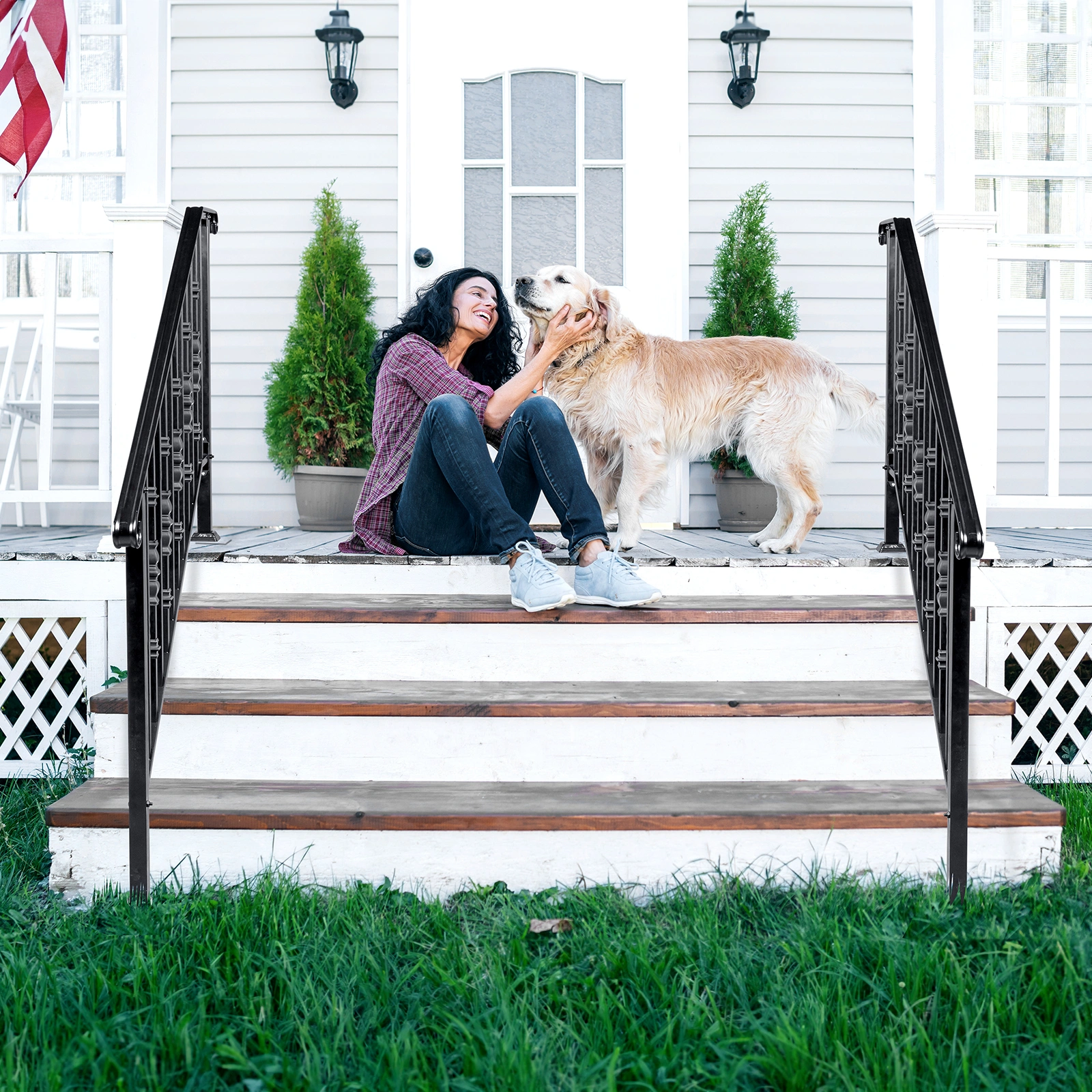 Matte Black Outdoor 4 Level Iron Handrail view 19