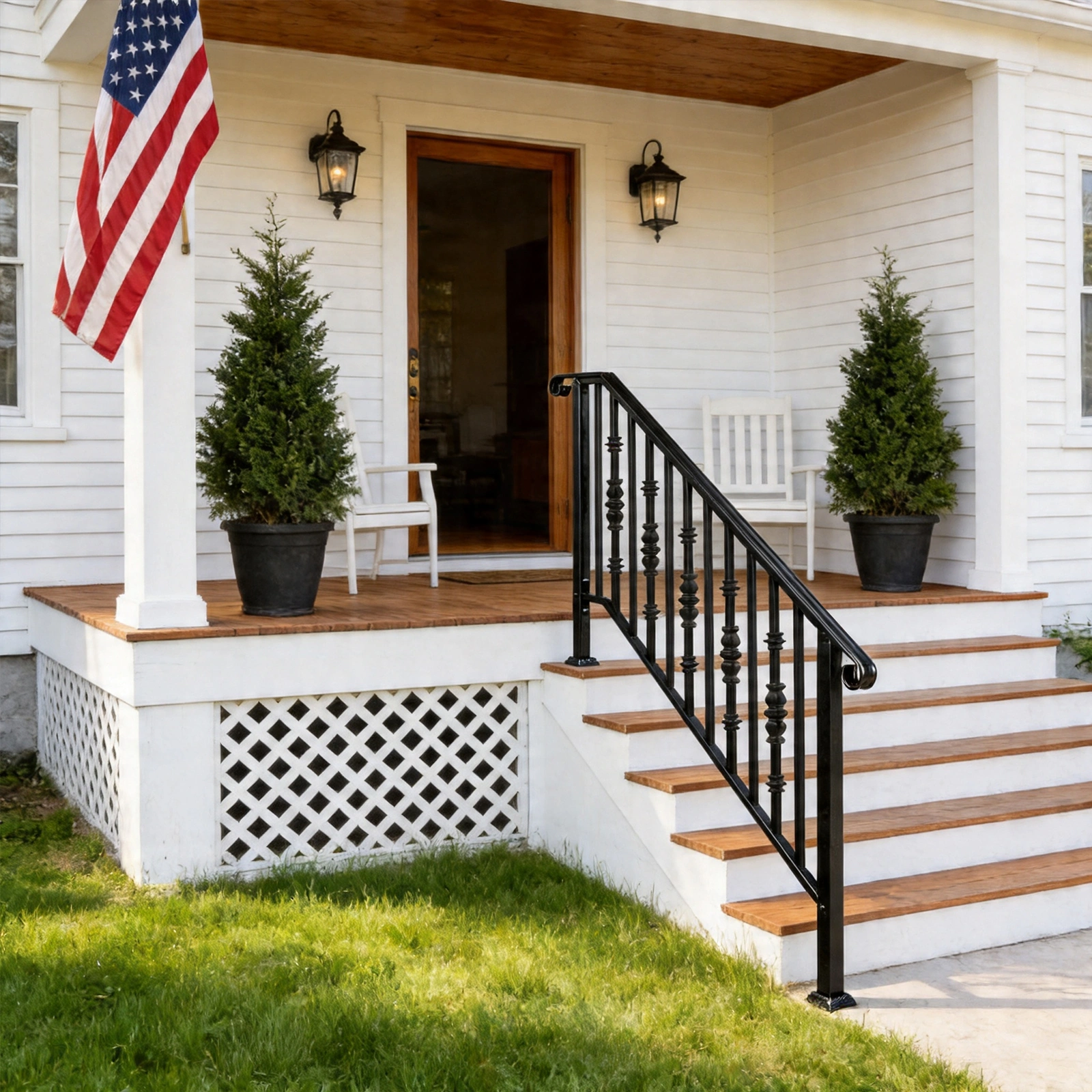 Matte Black Outdoor 4 Level Iron Handrail view 24
