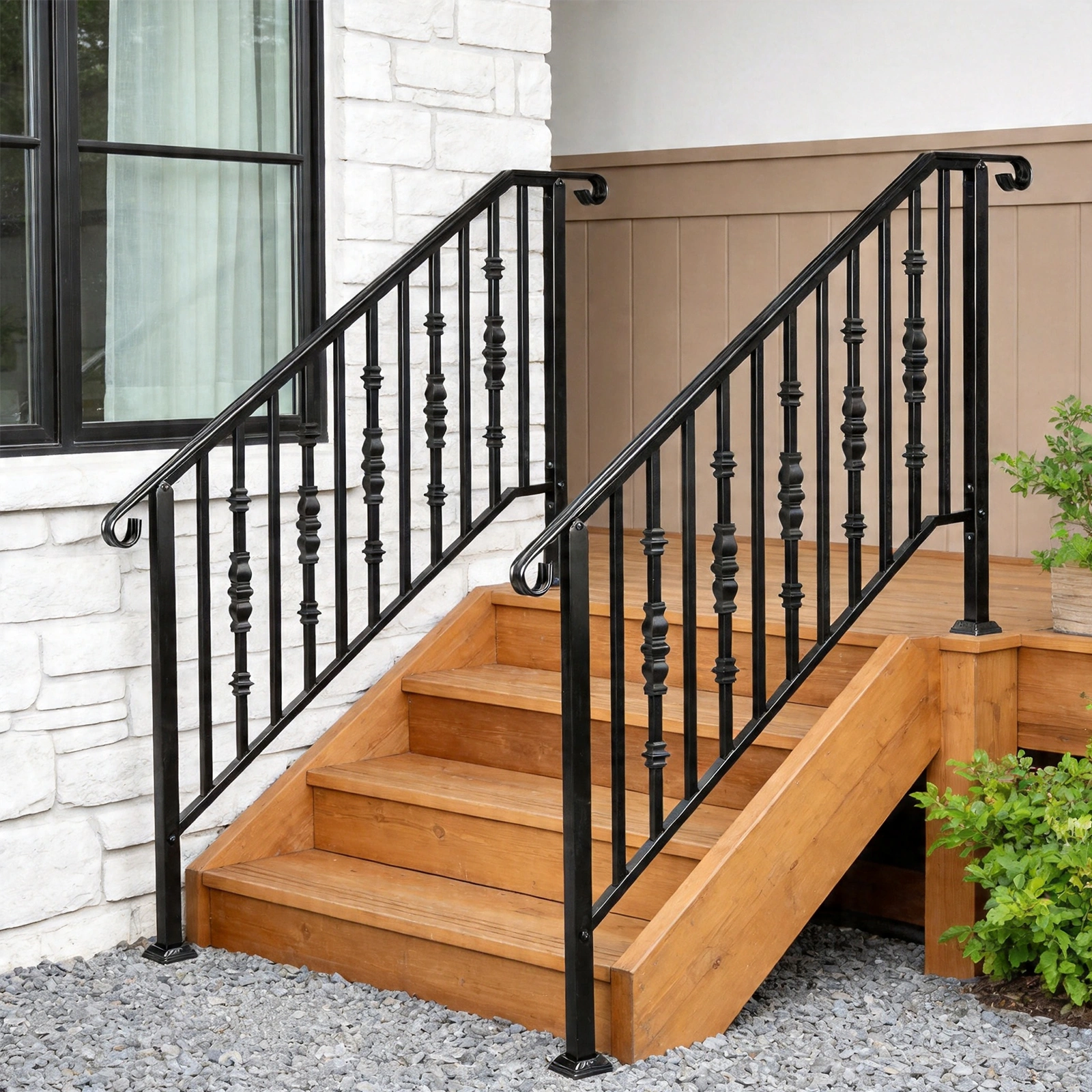 Matte Black Outdoor 4 Level Iron Handrail view 25
