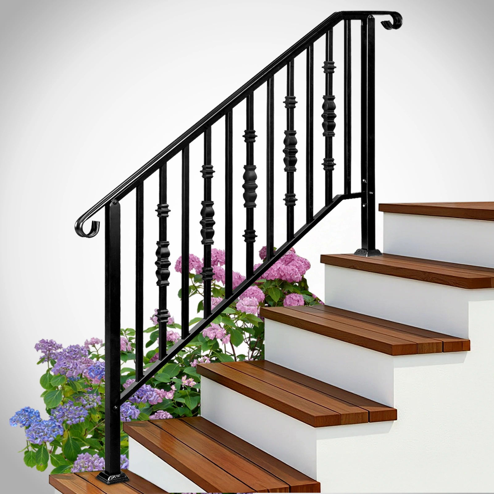 Matte Black Outdoor 4 Level Iron Handrail view 6